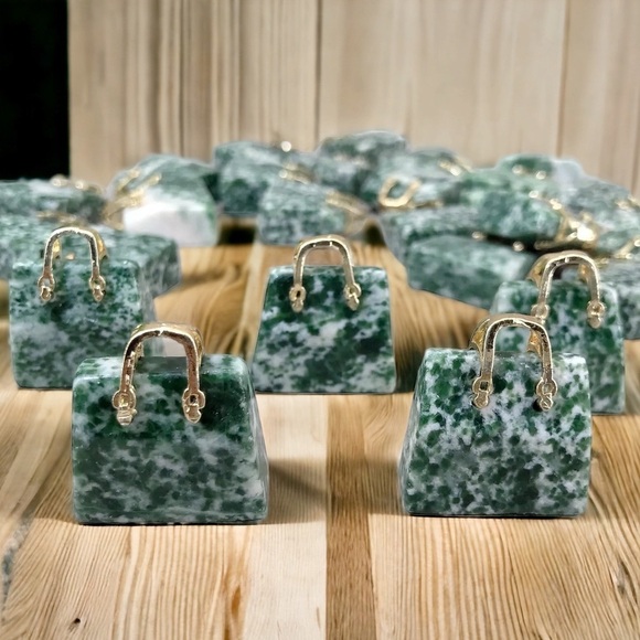 NEPHRITE Qinghai Jade Carved Crystal Handbag Purse - Picture 2 of 2